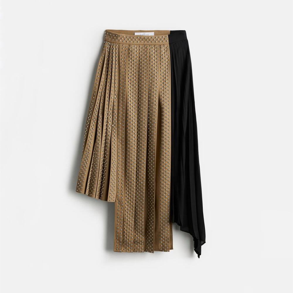 NWOT ROKH x H&M Wool-Blend Studded Skirt in Dark Beige/Black | Size 6